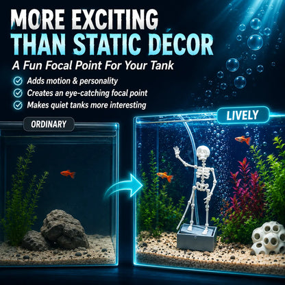 HJCICYH® 💀 🫧 Air-Driven Dancing Skeleton Aquarium Ornament