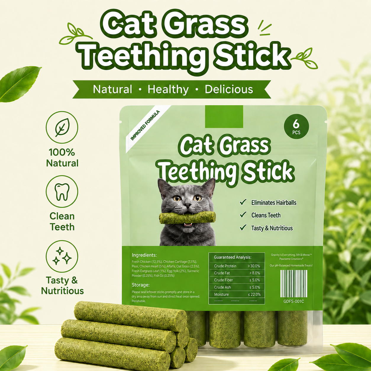 PurrTwig®-CAT GRASS TEETHING STICK 🐱 🌿 A Tasty Cat-Grass Chew for Treating, Chewing & Play（upsell）