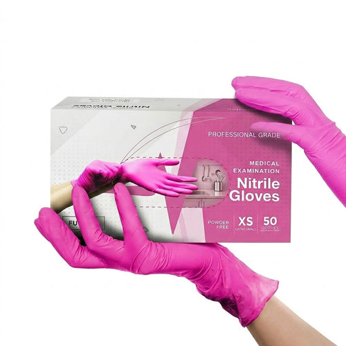Shopoletcosh Premium Rose Pink Nitrile Exam Gloves - Elegant Skin Protection for Home Cleaning, Beauty & Kitchen, Durable & High-Sensitivity Design