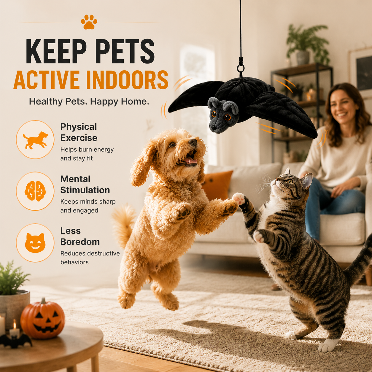 Dluvivo® Flapping Bat Pet Toy – Rechargeable Flapping & Chirping Cat Toy