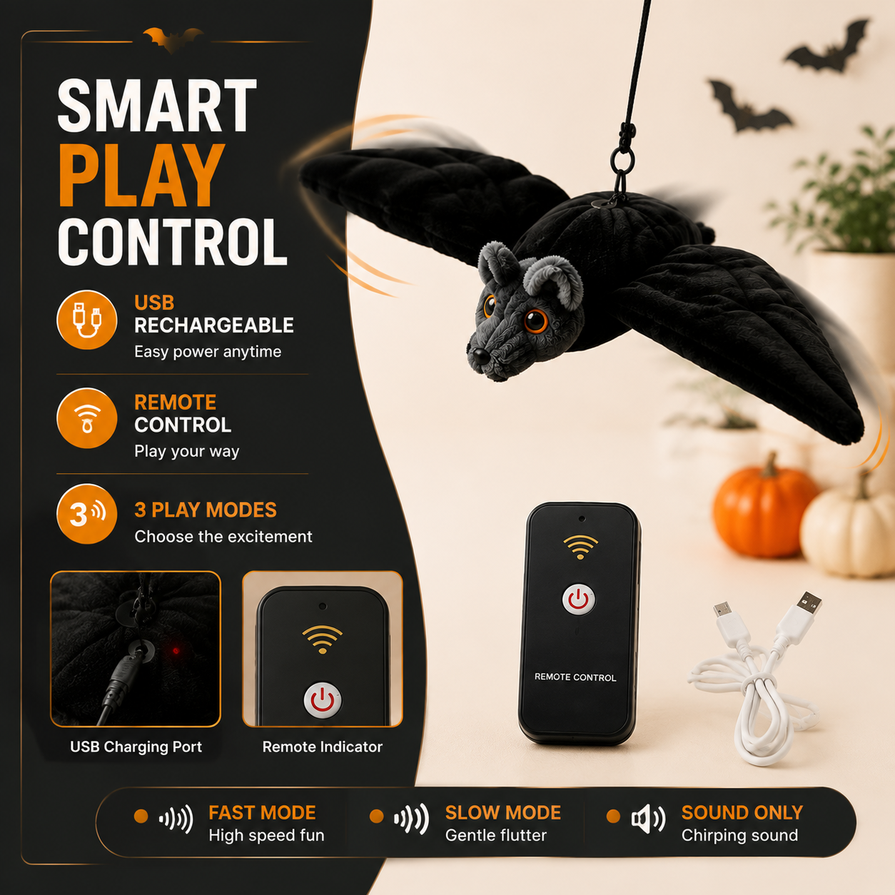 Dluvivo® Flapping Bat Pet Toy – Rechargeable Flapping & Chirping Cat Toy