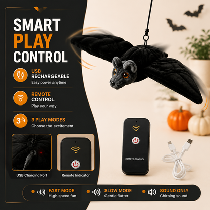 Dluvivo® Flapping Bat Pet Toy – Rechargeable Flapping & Chirping Cat Toy