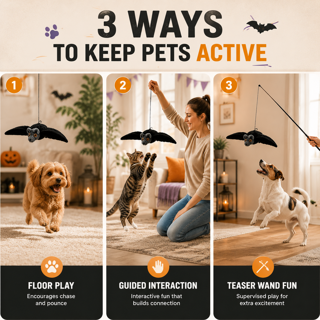 Dluvivo® Flapping Bat Pet Toy – Rechargeable Flapping & Chirping Cat Toy