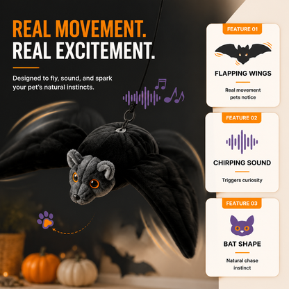 Dluvivo® Flapping Bat Pet Toy – Rechargeable Flapping & Chirping Cat Toy