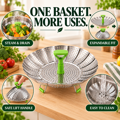 🔥Flash Deal 70% – Adjustable Stainless Steel Steamer Basket