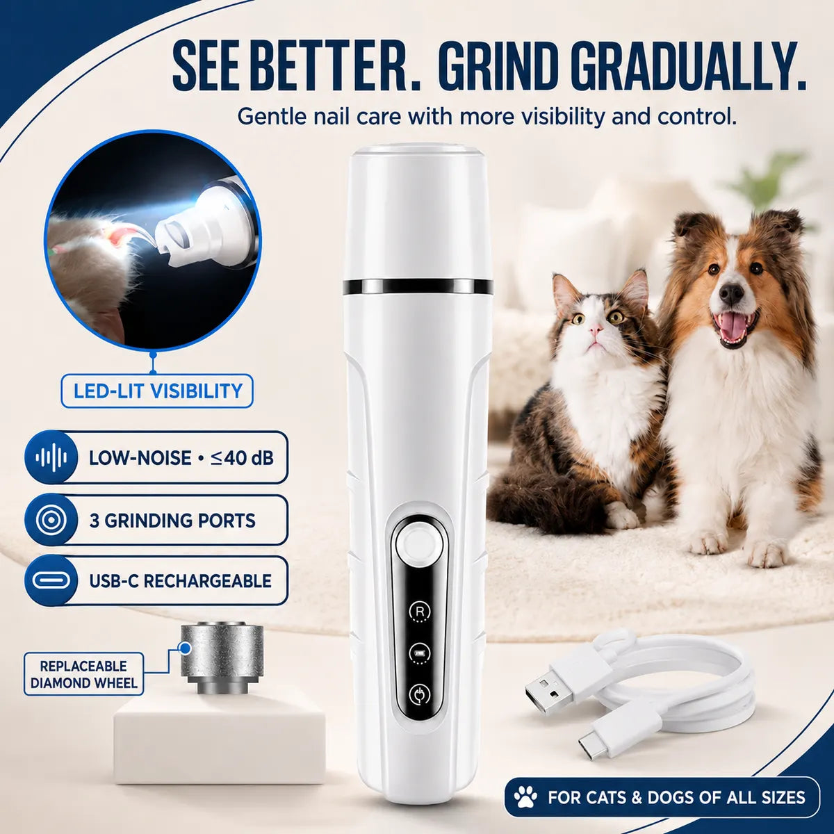 PET NAIL CARELED-Lit Low-NoiseNail Grinder
