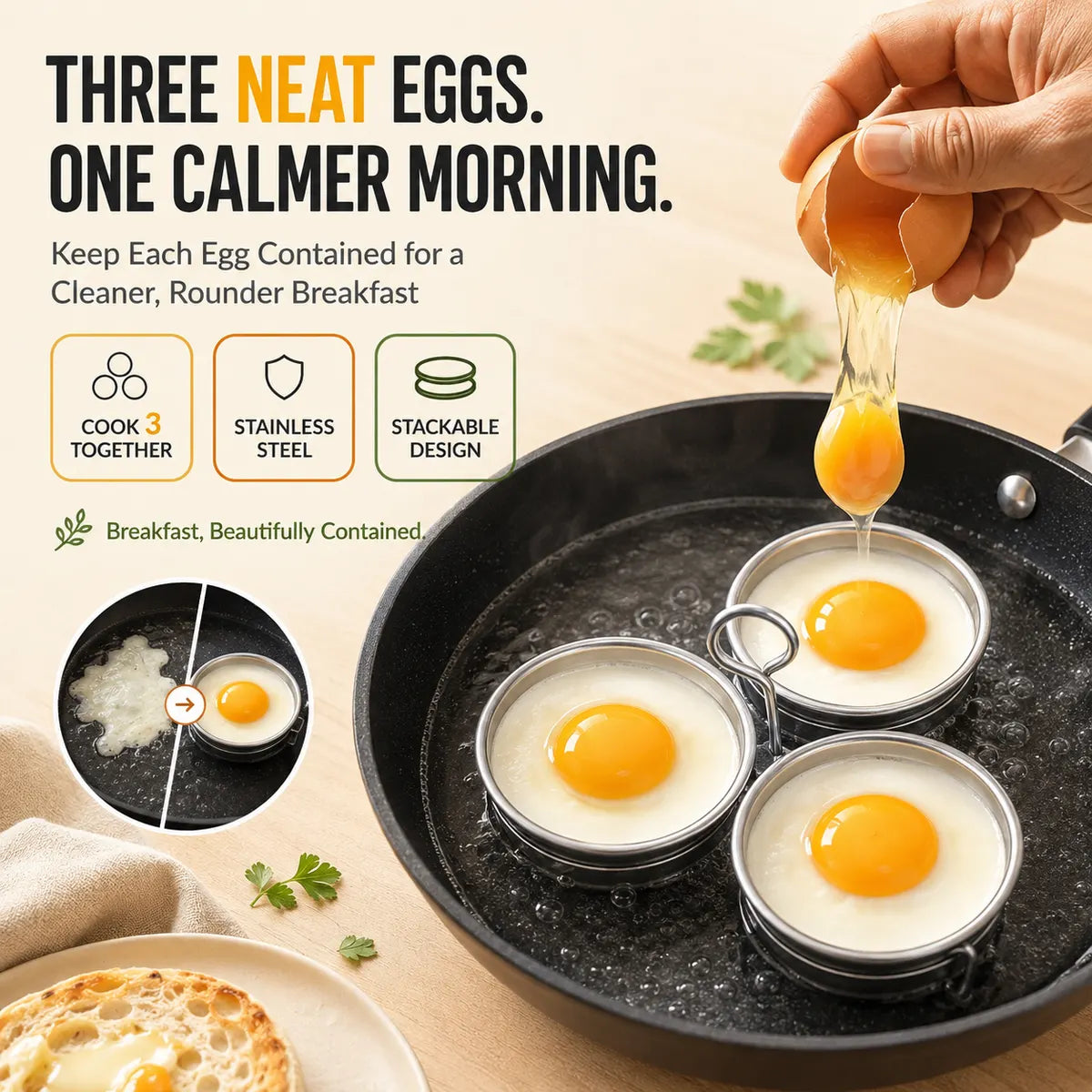 Dluvivo® Stainless Steel 3-Cup Egg Poacher