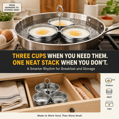 Dluvivo® Stainless Steel 3-Cup Egg Poacher