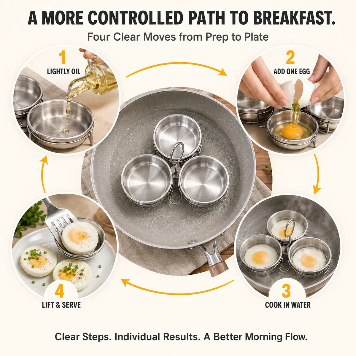 Dluvivo® Stainless Steel 3-Cup Egg Poacher