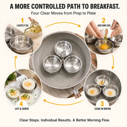 Dluvivo® Stainless Steel 3-Cup Egg Poacher