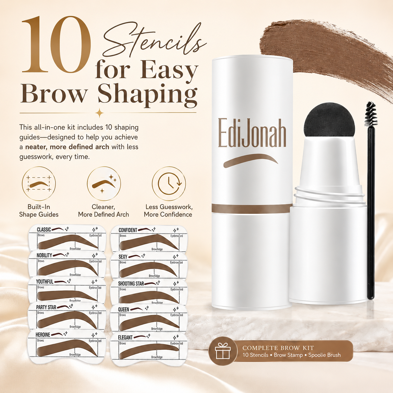 EdiJonah® ✨ 👑 Perfect Brows Stencil & Stamp Kit - Quick, Easy & Smudge-Resistant Brows
