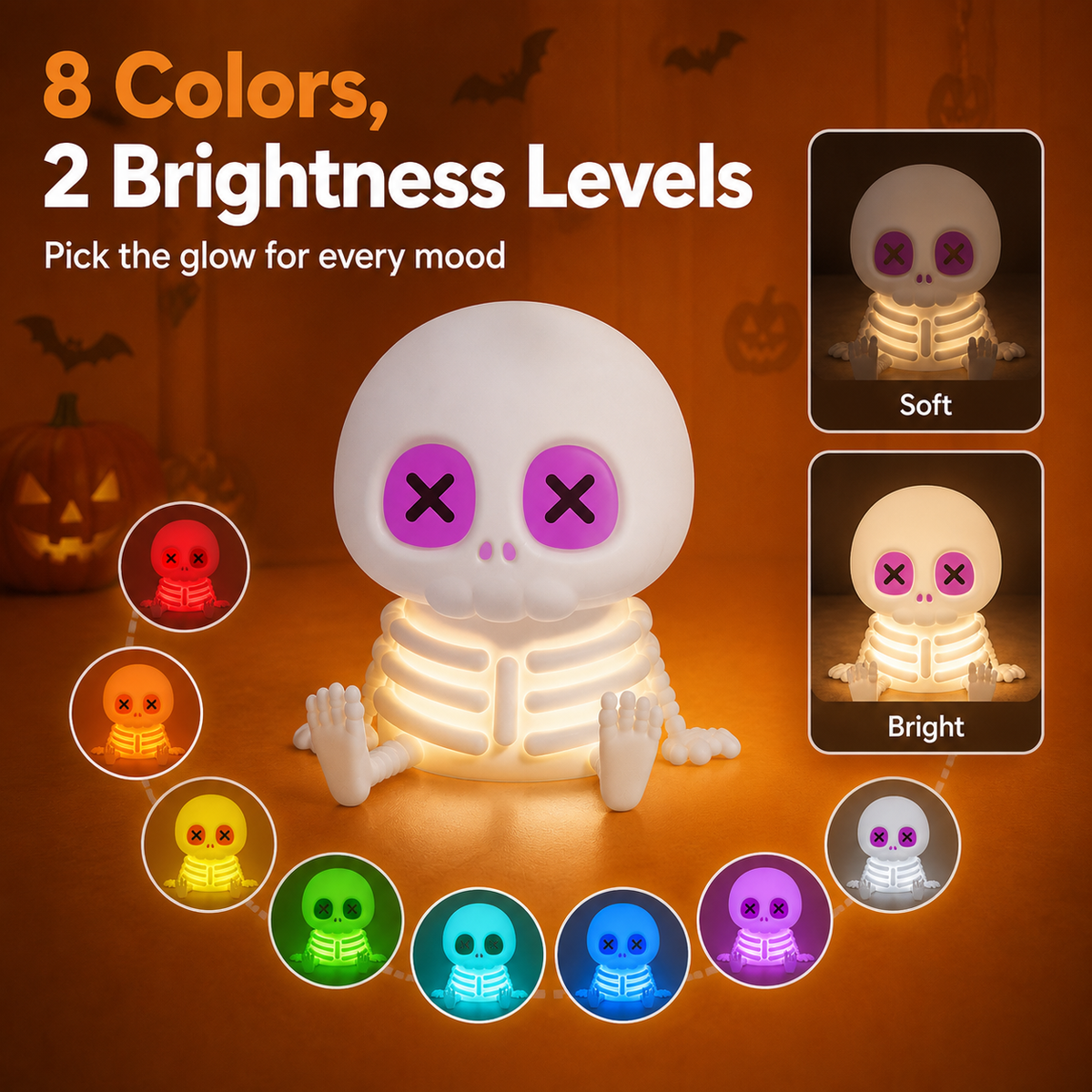 Dluvivo® Halloween 8-Color Skull Night Light