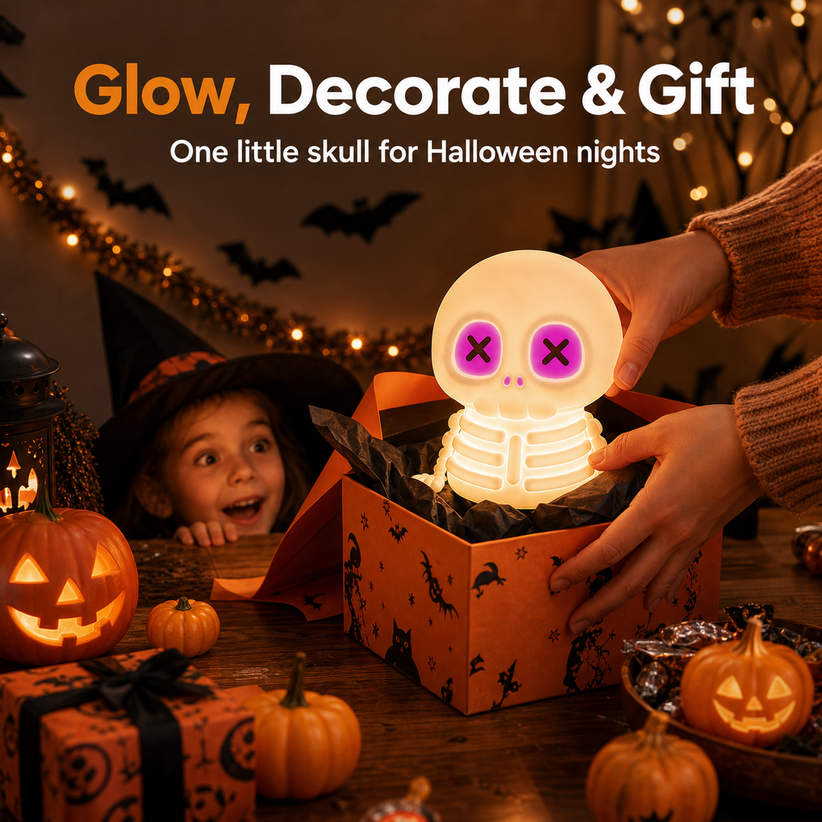 Dluvivo® Halloween 8-Color Skull Night Light