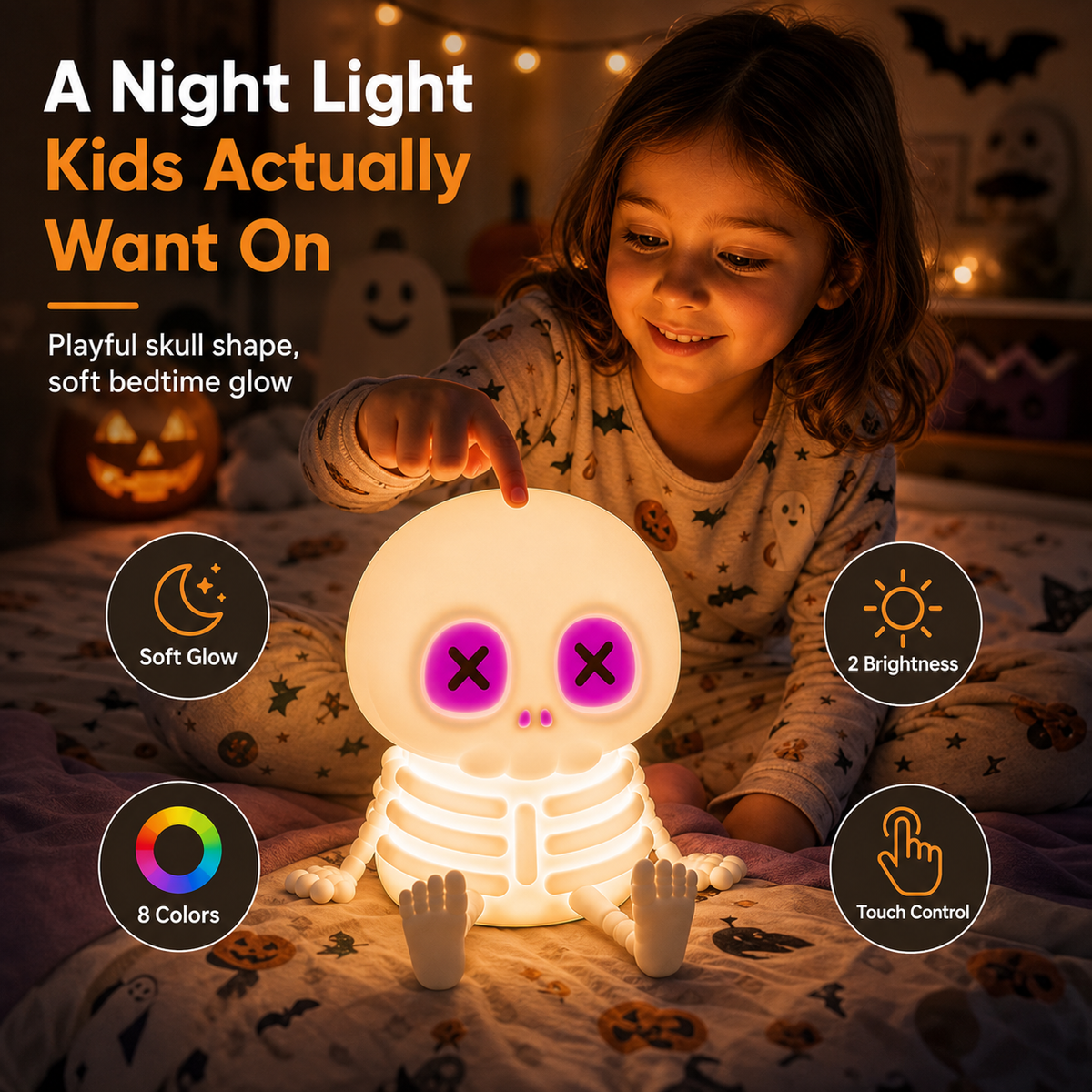 Dluvivo® Halloween 8-Color Skull Night Light
