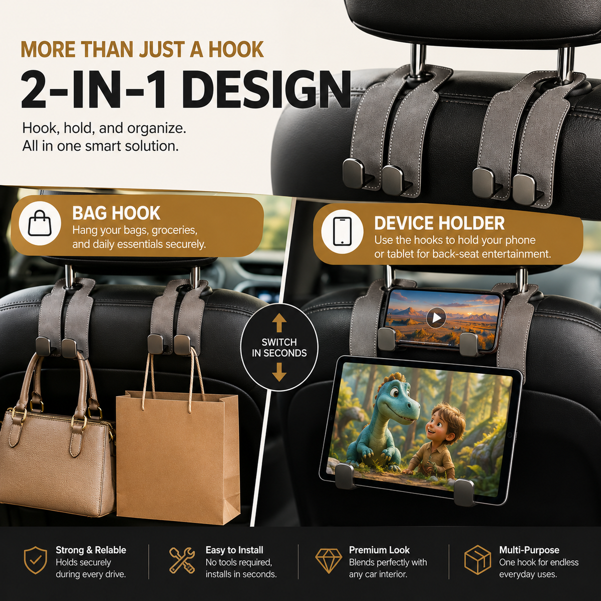 🔥 FINAL DAY — 40% OFF | 2-in-1 Car Headrest Hook