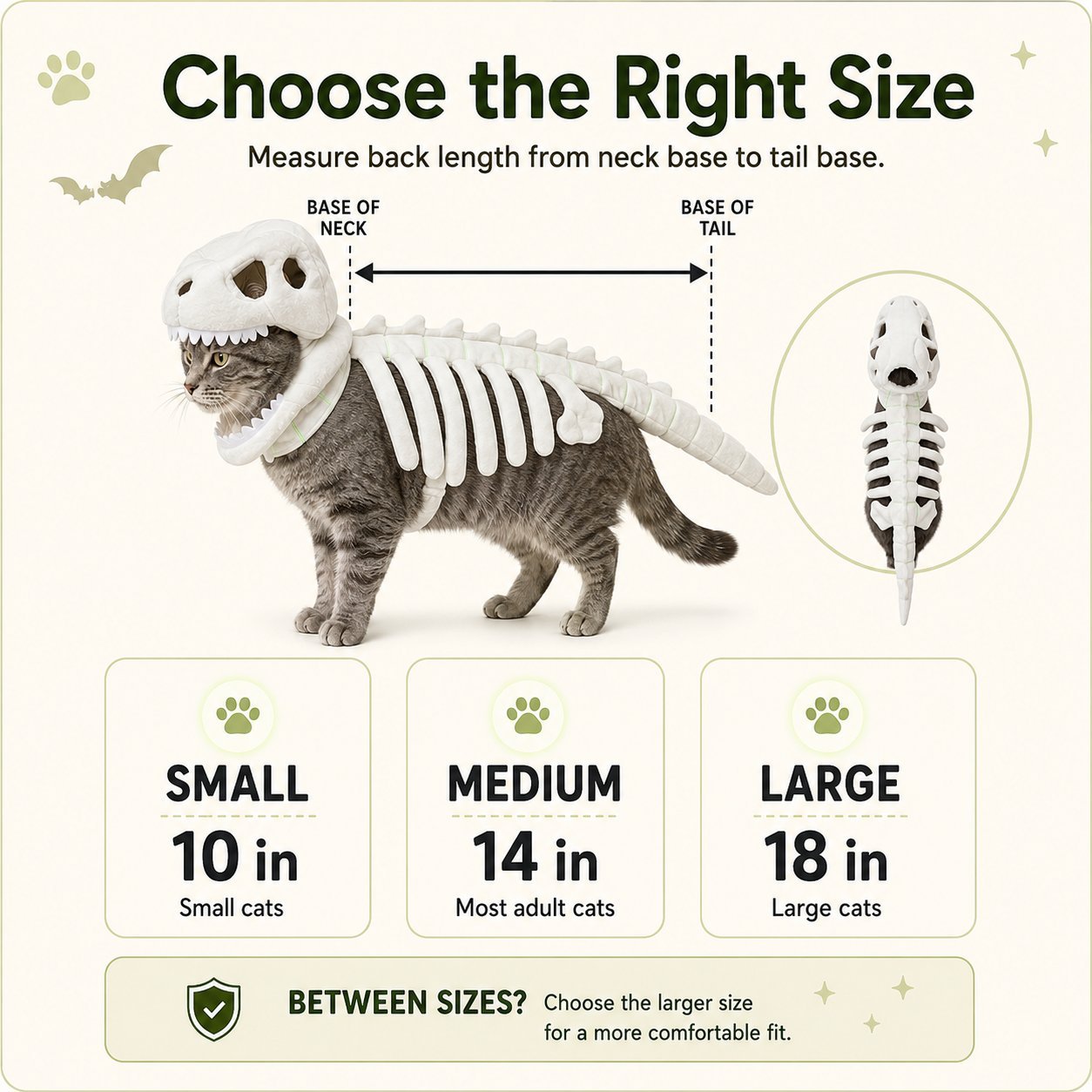 Dinosaur skeleton pet costume size guide