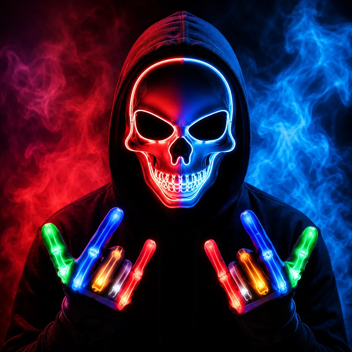 Stand Out After Dark – LED Skull Mask & Light-Up Gloves Set