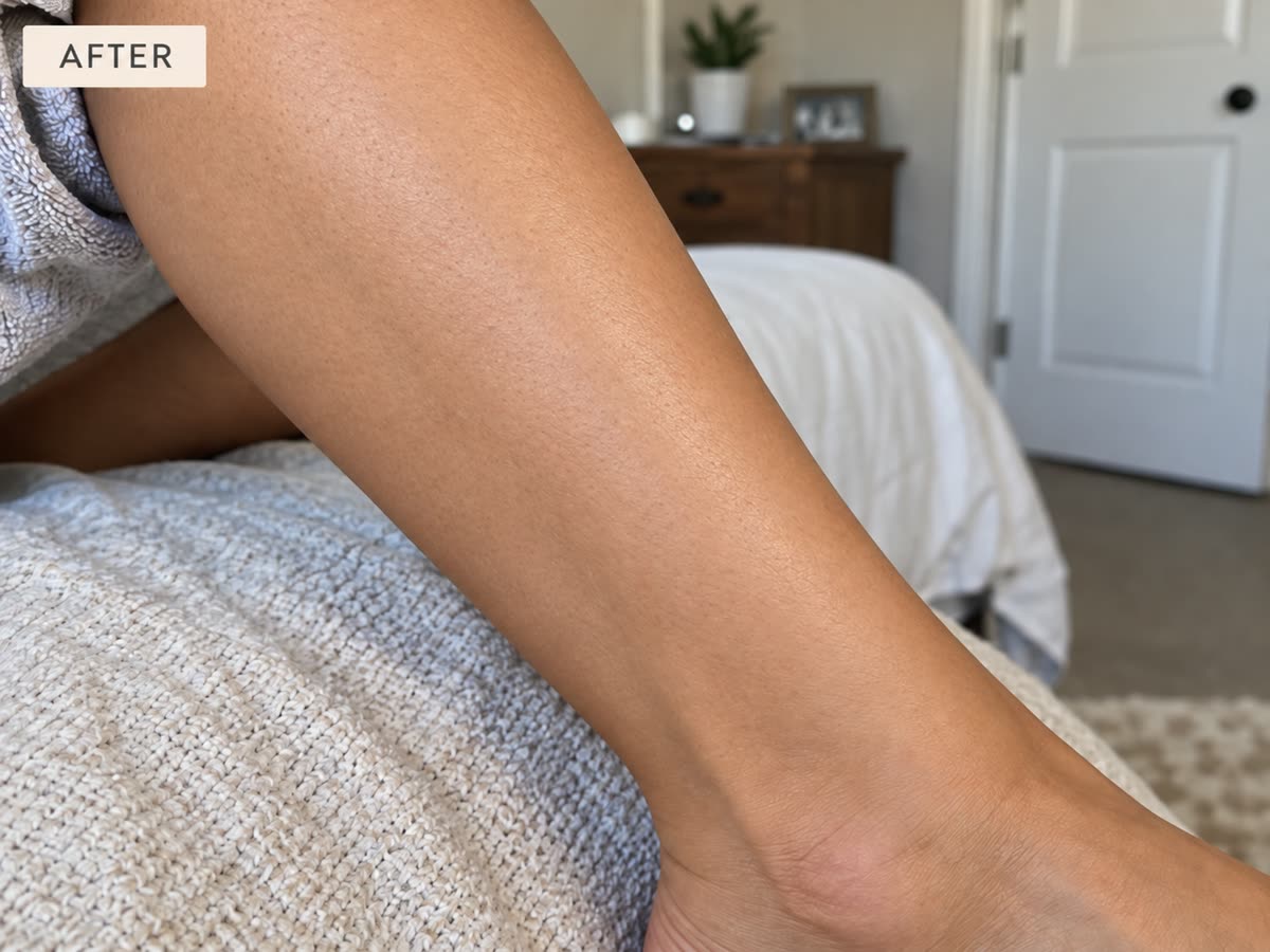 After using crystal hair eraser on leg for smoother-looking skin
