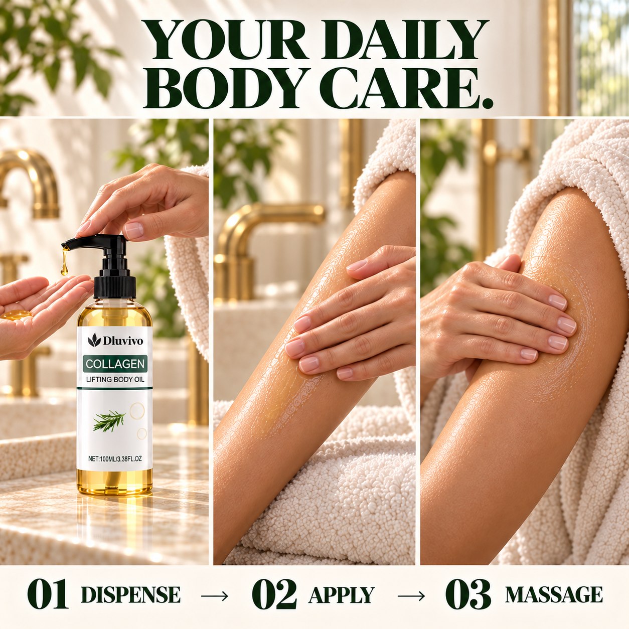Simple daily Dluvivo body oil routine after showering