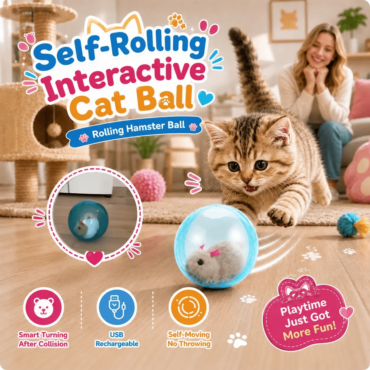 🔥 ENDING SOON — 70% OFF——SELF-ROLLING Cat Ball That Turns Bored CatsInto Play Mode