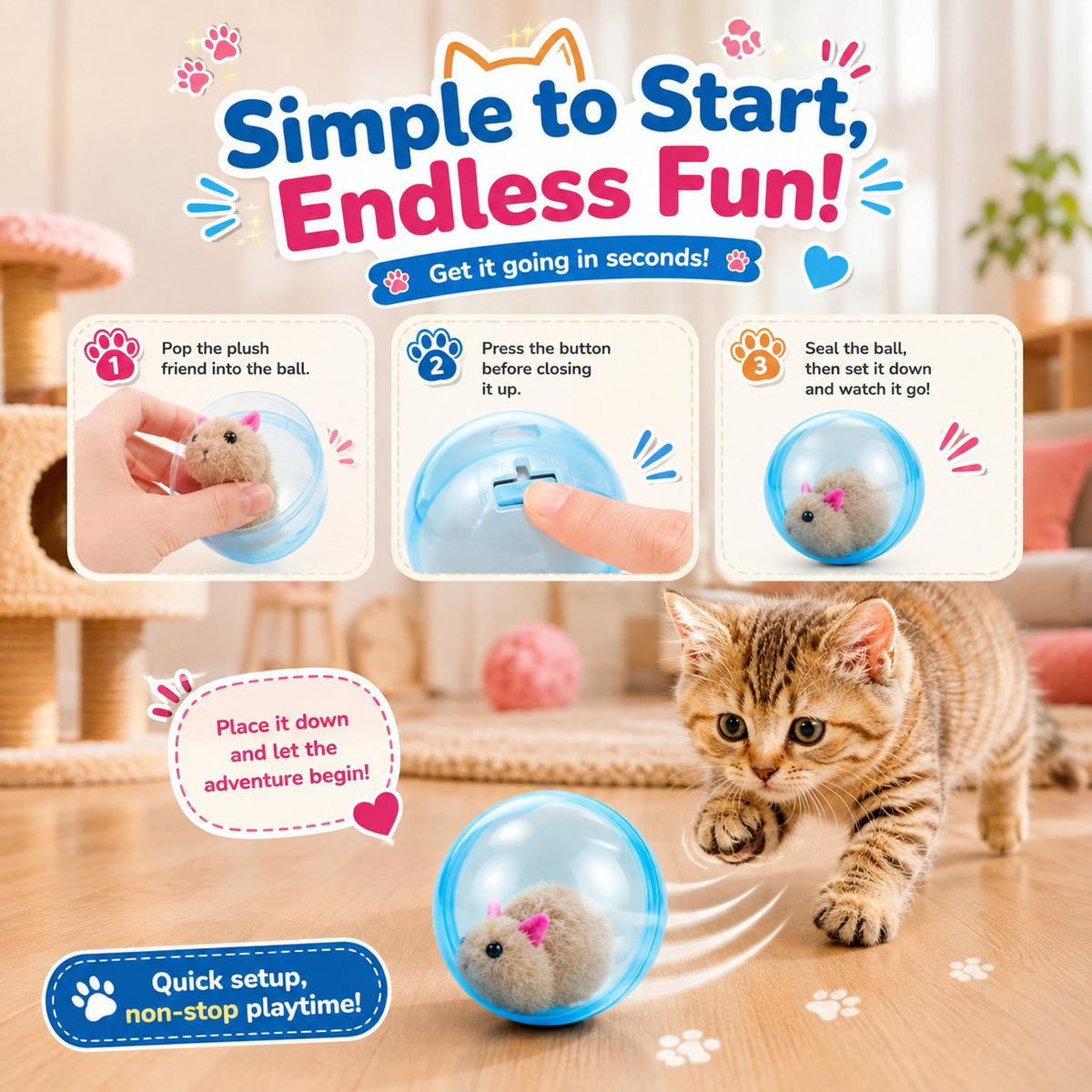 🔥 ENDING SOON — 70% OFF——SELF-ROLLING Cat Ball That Turns Bored CatsInto Play Mode