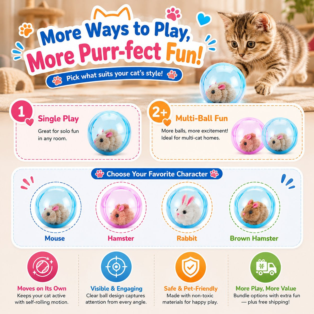 🔥 ENDING SOON — 70% OFF——SELF-ROLLING Cat Ball That Turns Bored CatsInto Play Mode
