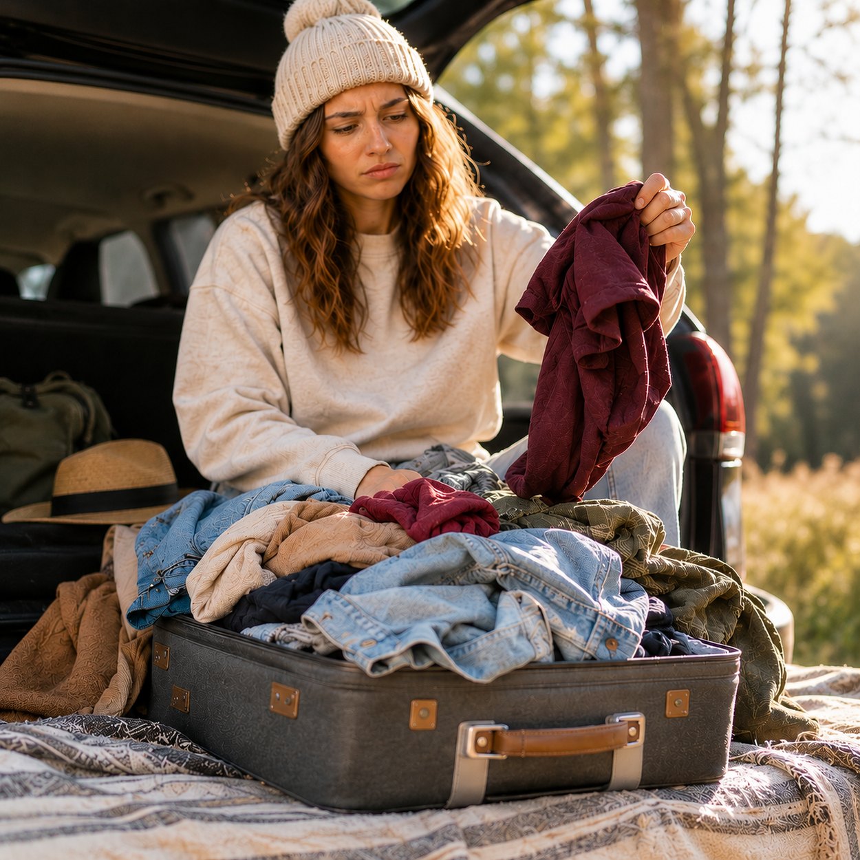 Overpacked ordinary luggage before switching to a boho weekender