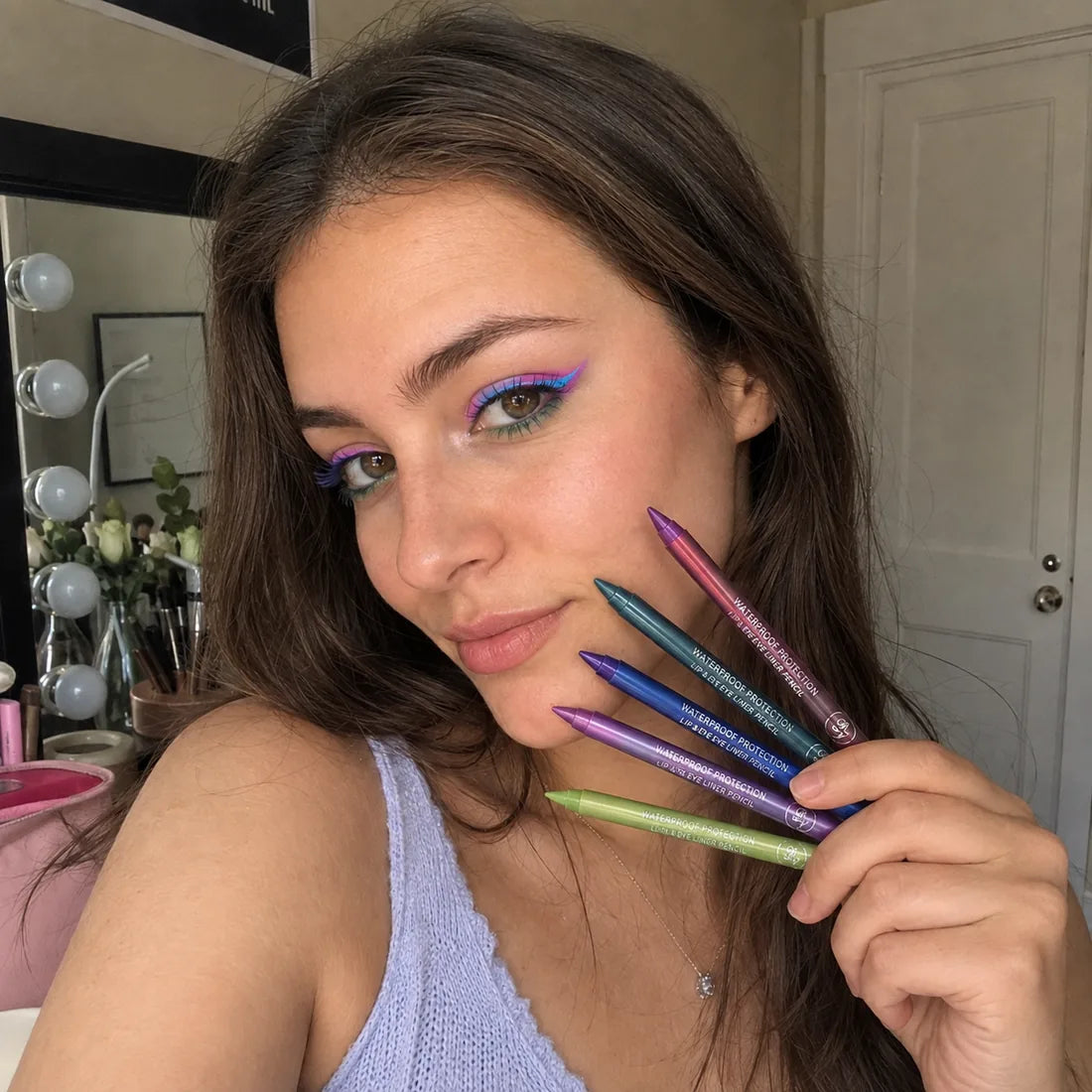 Our product colorful eyeliner look with multiple liner pencils