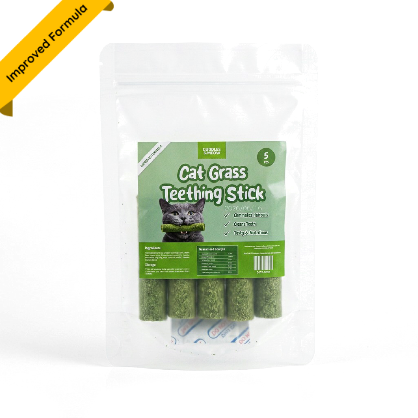 CAT GRASS TEETHING STICK 🐱 🌿 A Tasty Cat-Grass Chew for Treating, Chewing & Play