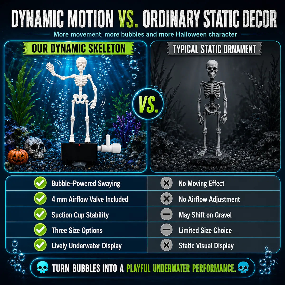 HJCICYH® 💀 🫧 Air-Driven Dancing Skeleton Aquarium Ornament