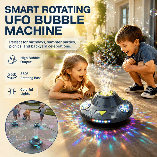 Vobblixa® Roaming UFO Bubble Blaster 🛸🫧    360° Motion · 32-Hole Bubbles · LED Lights