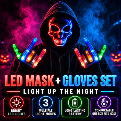 Stand Out After Dark – LED Skull Mask & Light-Up Gloves Set