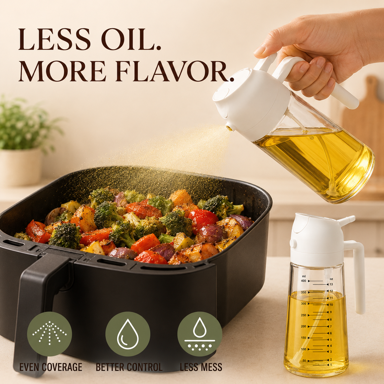 Dluvivo olive oil sprayer providing even mist coverage for air frying
