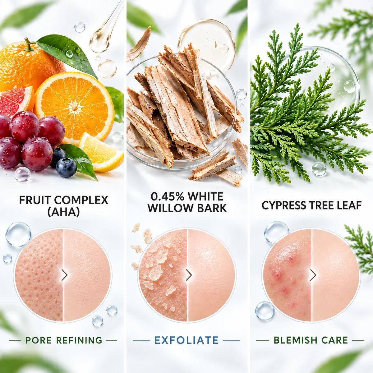 Dluvivo Zero Pore Pad fruit complex white willow bark and cypress tree leaf ingredient visual