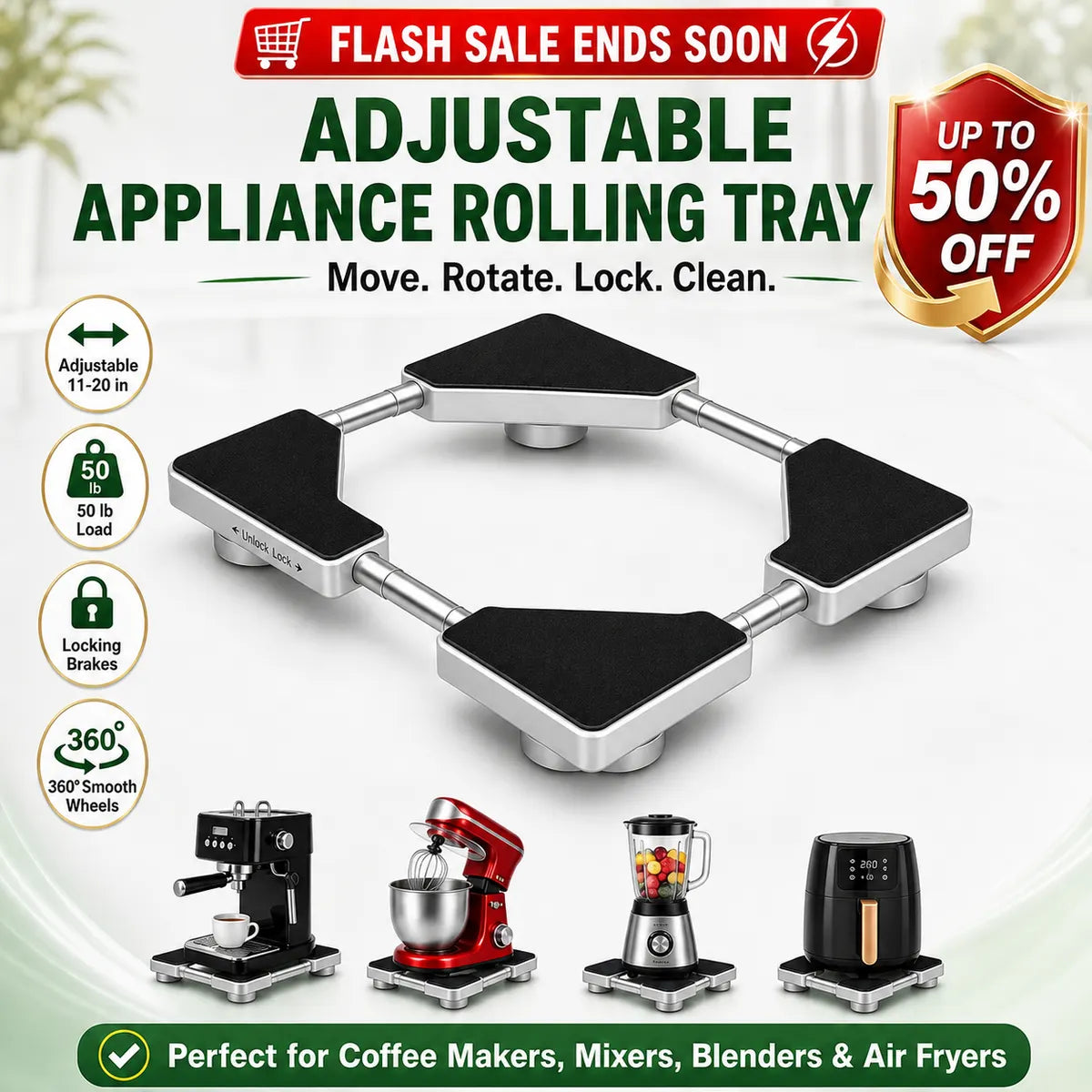 🔥 LAST DAY — 50% OFF | Adjustable Appliance Rolling Tray