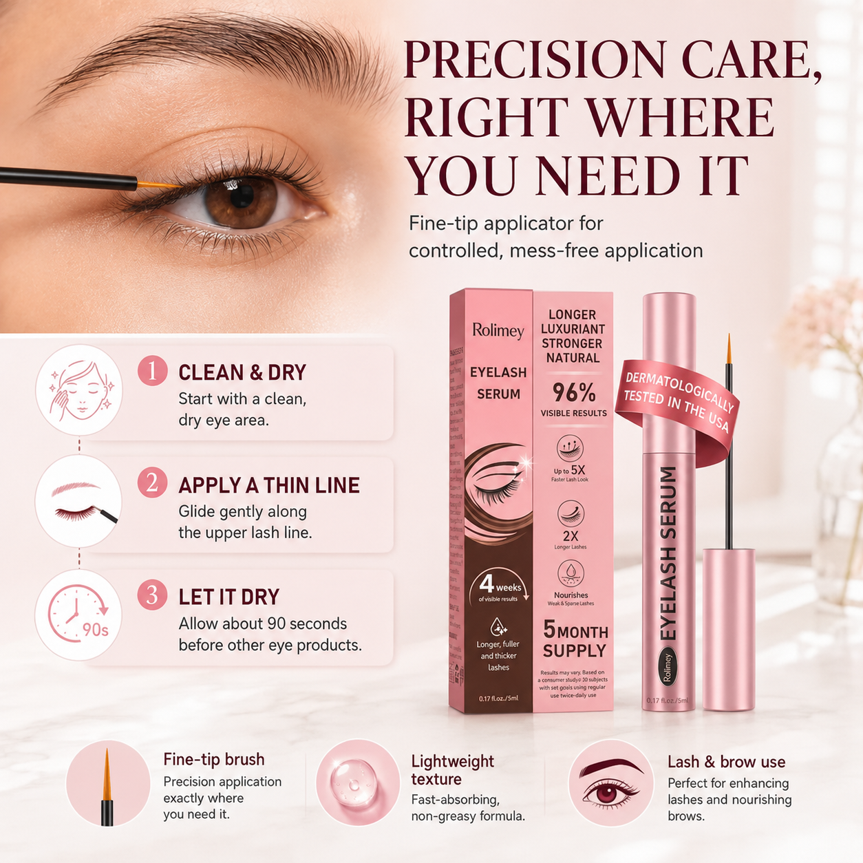Rolimey® ✨ 🌸 Precision Eyelash Serum for Your Daily Lash Routine