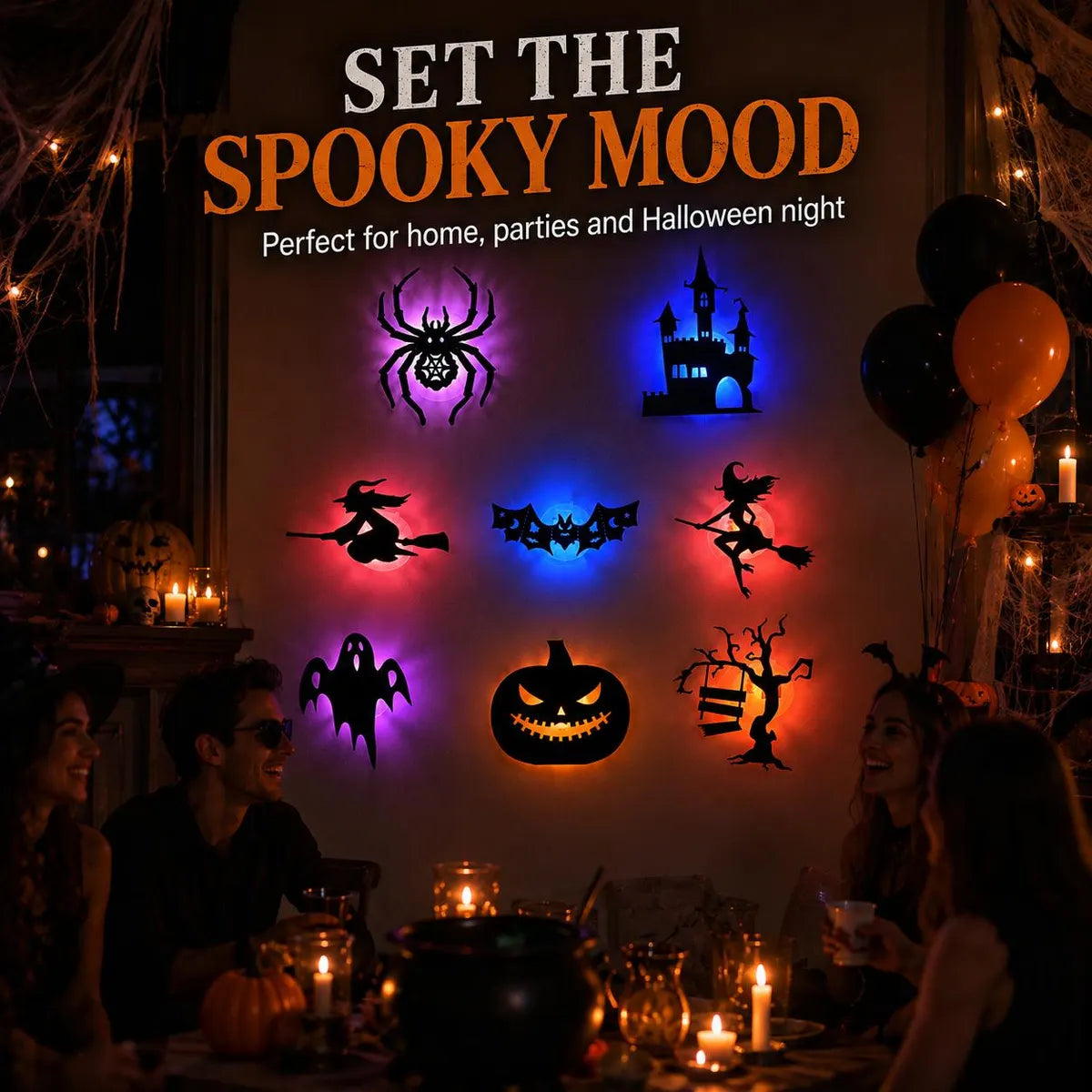 Halloween LED silhouette wall light stickers used as seasonal decor