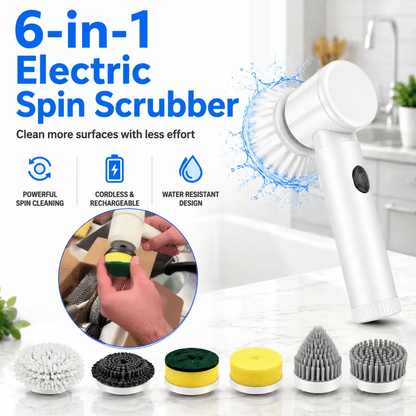 Vortiqo® 6-in-1 Cordless Spin Scrubber – Clean Tubs, Sinks & Tile With Less Hand Scrubbing