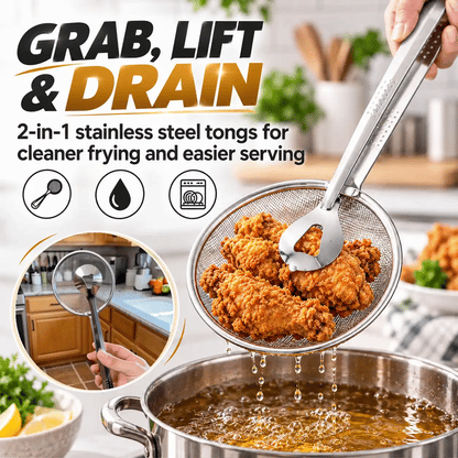 🔥Special Offer 70% - 2-in-1 Strainer Tongs | Frying Made Easier