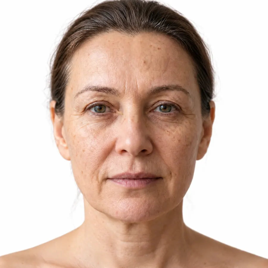 Visible fine lines and uneven-looking skin before targeted skincare use