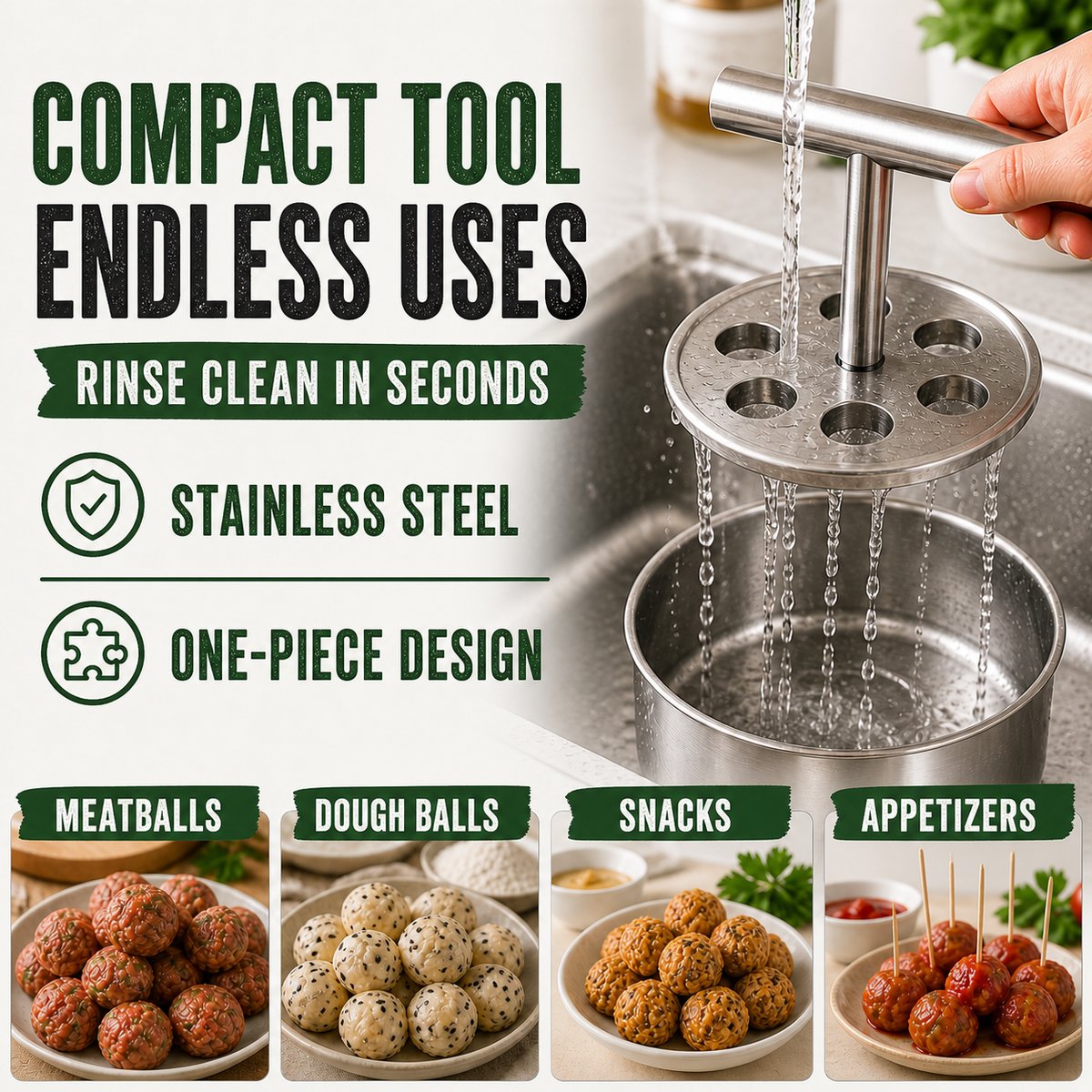 🔥 LAST DAY — 50% OFF — Manual Stainless Steel Meatball Maker