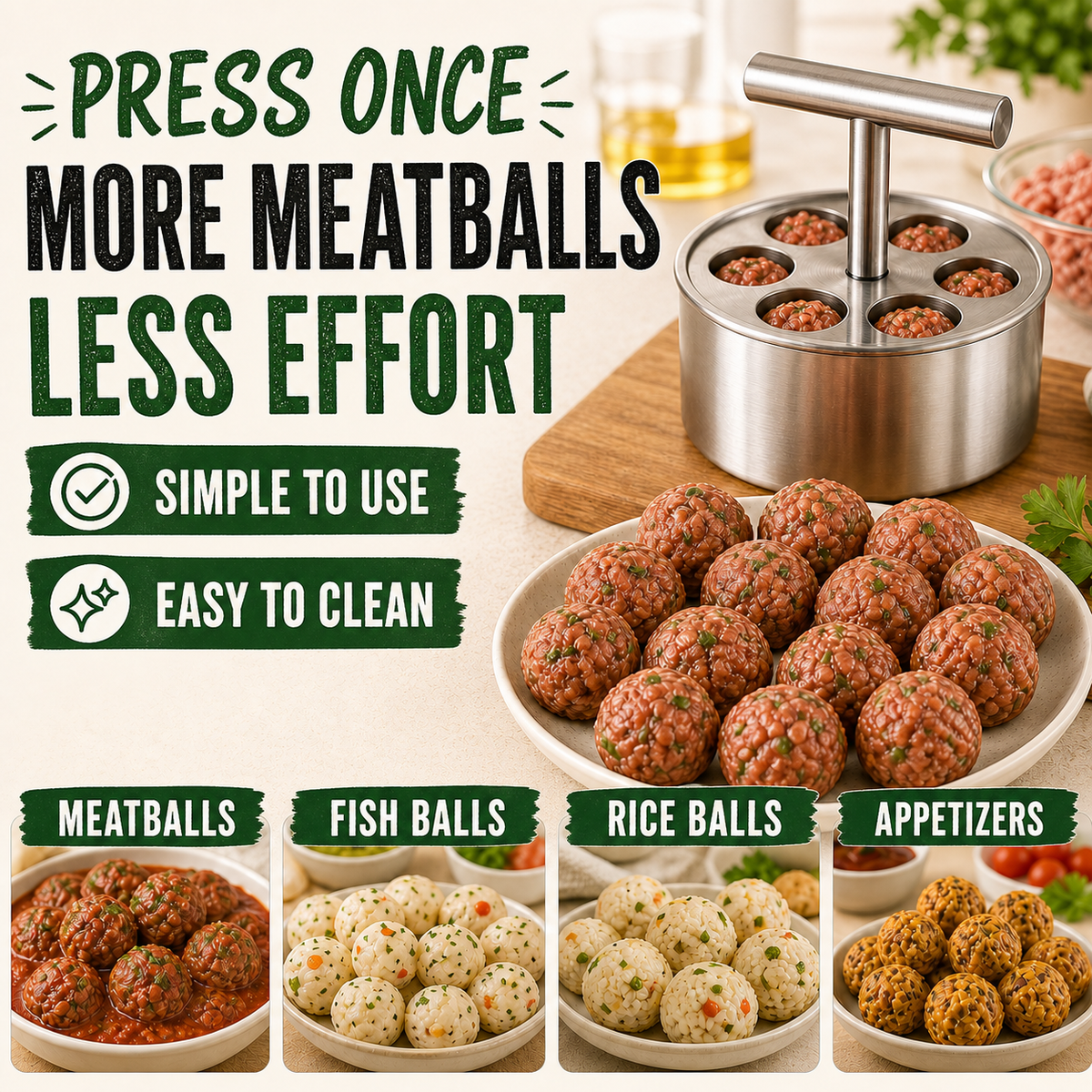 🔥 LAST DAY — 50% OFF — Manual Stainless Steel Meatball Maker