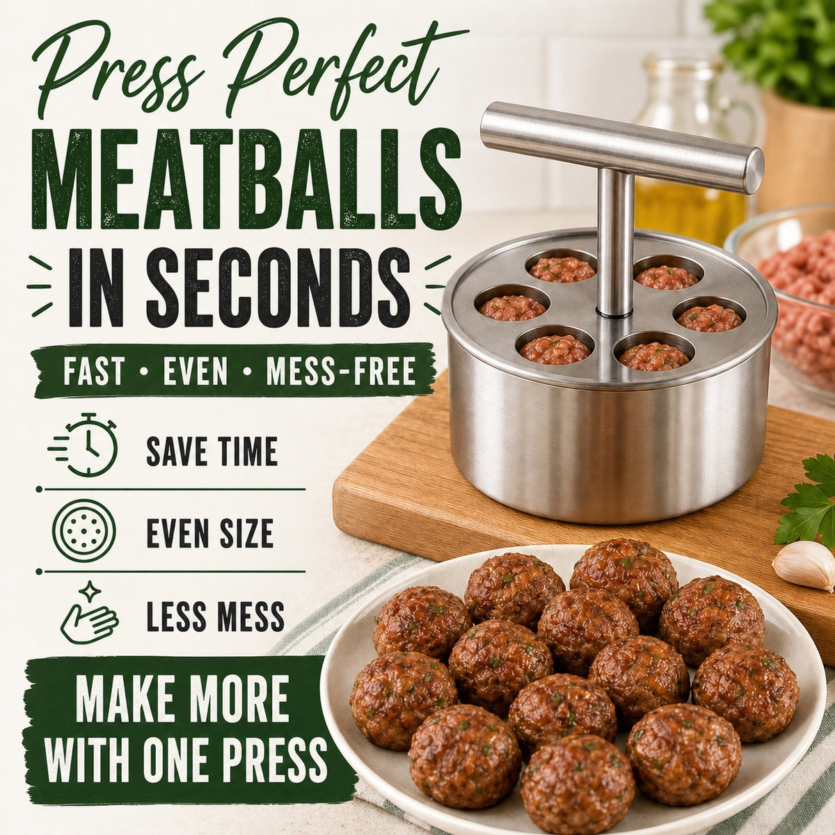 🔥 LAST DAY — 50% OFF — Manual Stainless Steel Meatball Maker