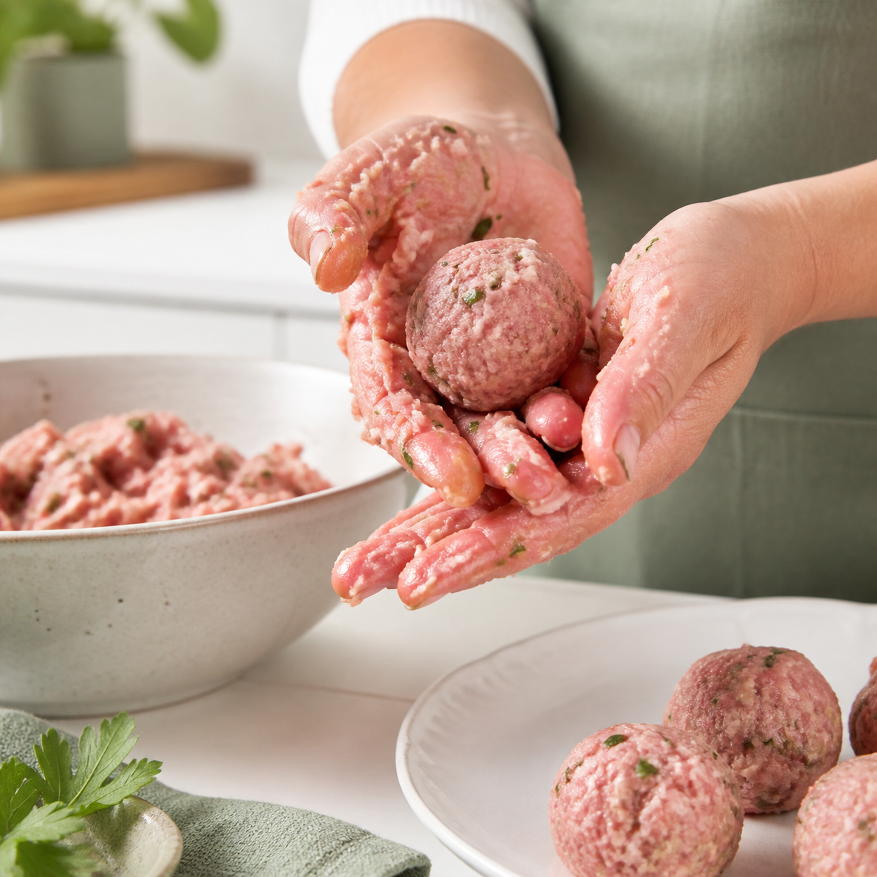 Sticky hands while rolling meatballs by hand