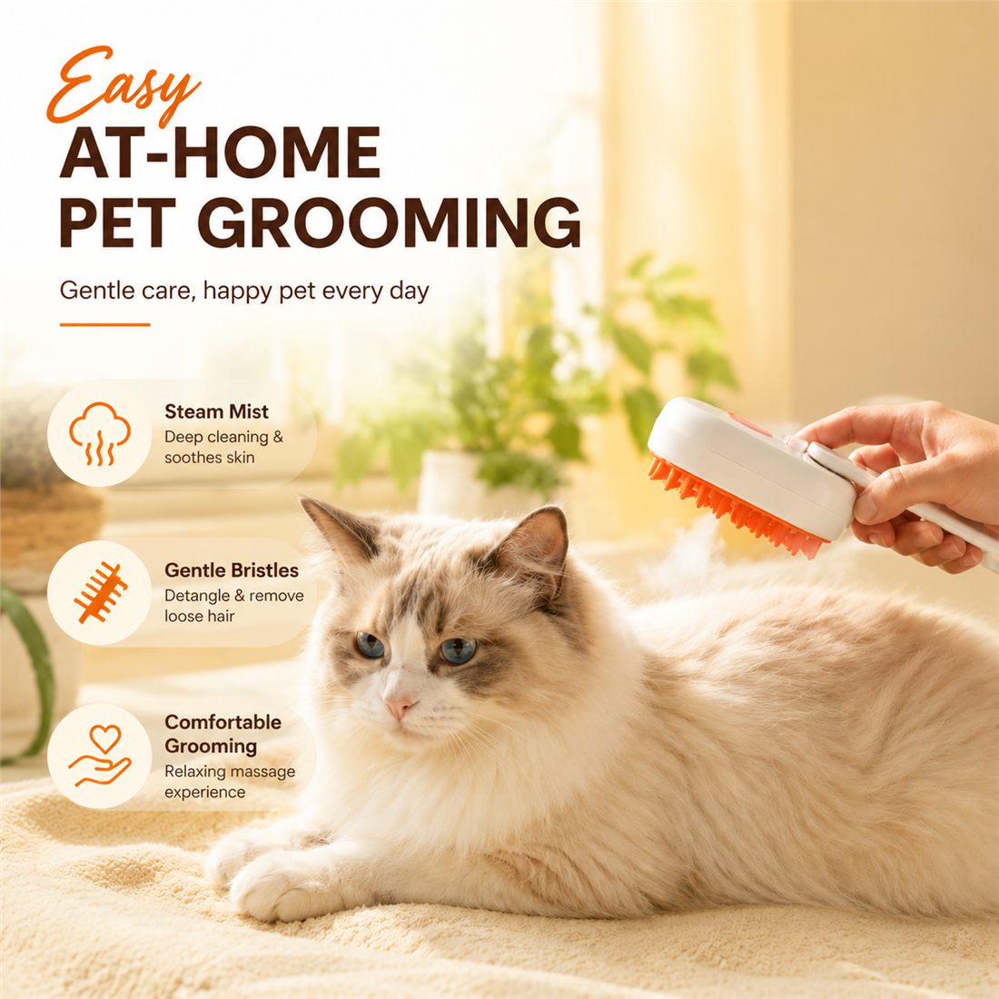 Dcoinc steam pet grooming brush used for at-home cat grooming