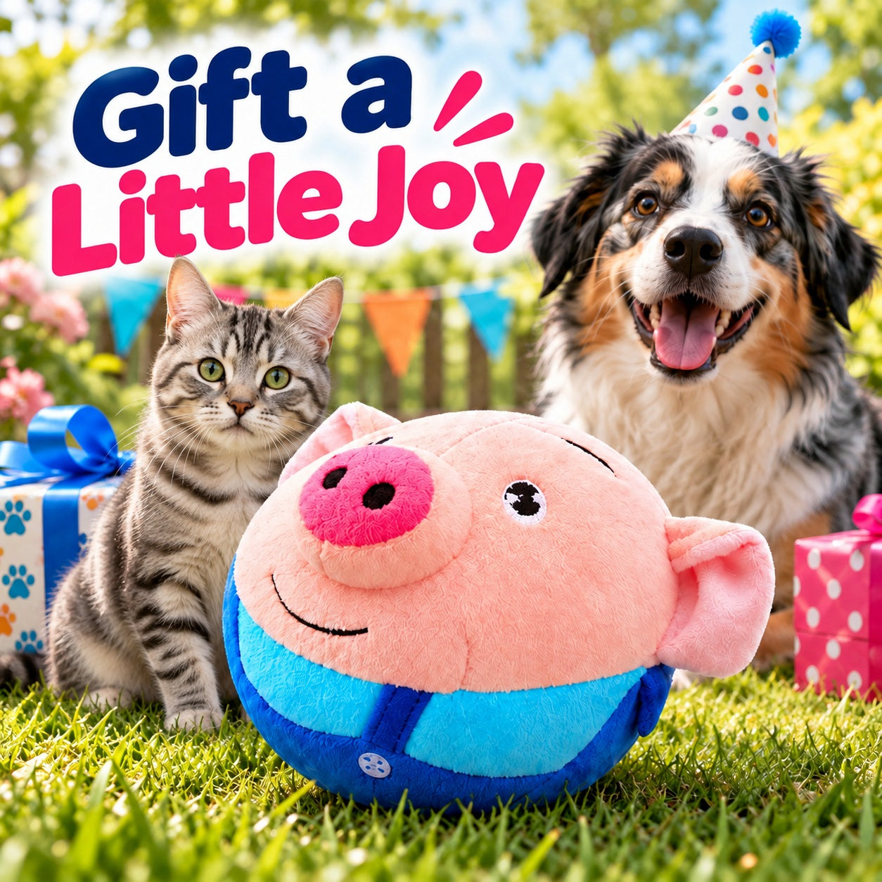 Bouncing pig dog gift scene