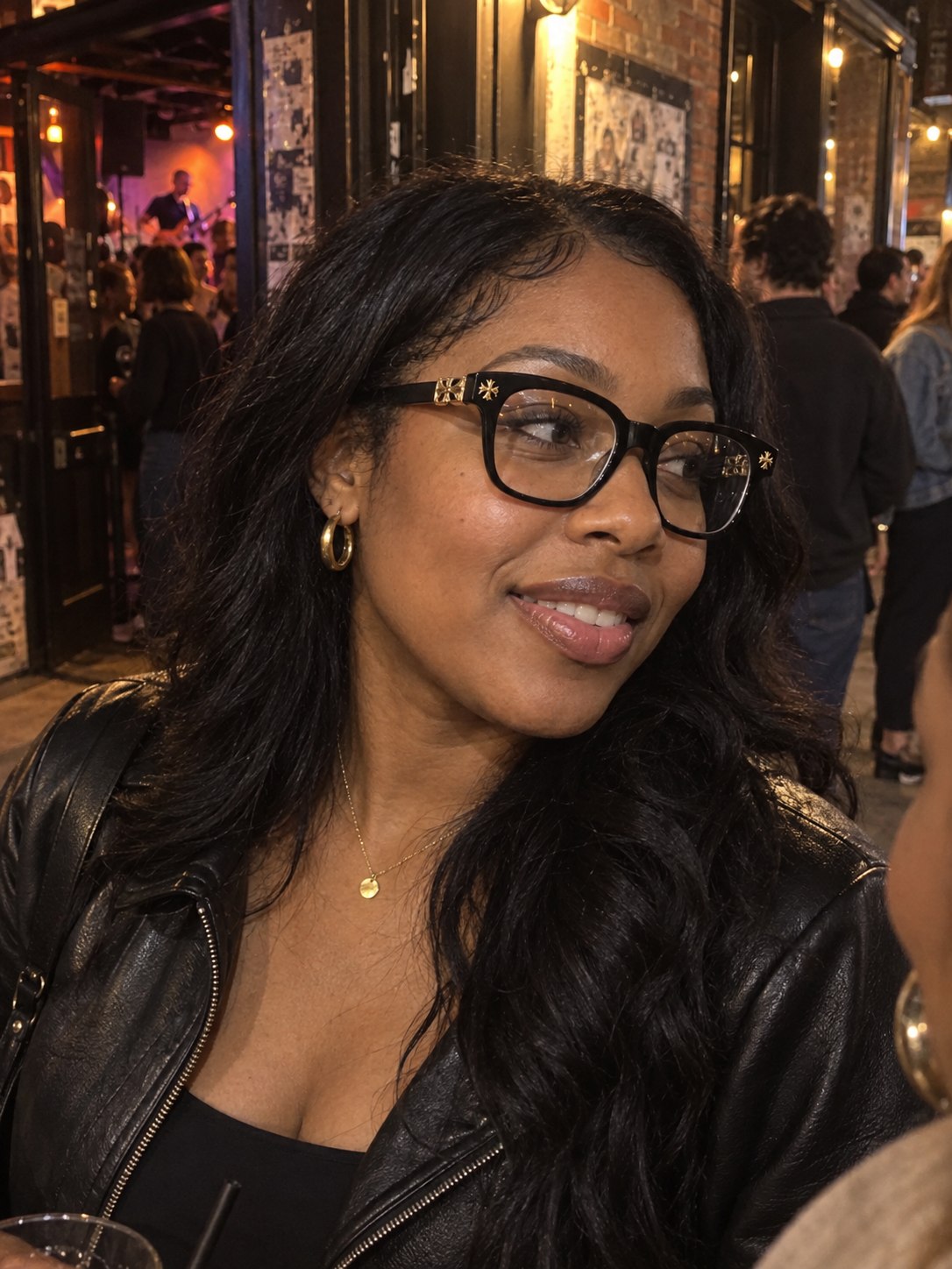 Verified customer styling the Black and Gold-Tone Detail frame