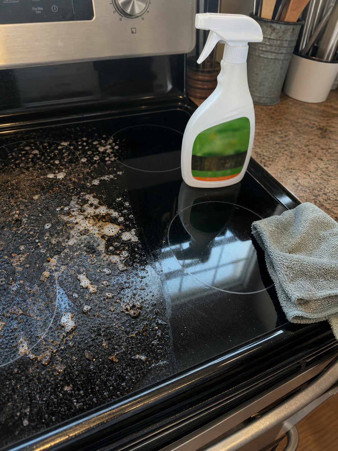 Customer photo showing foam on a greasy stove top after frying
