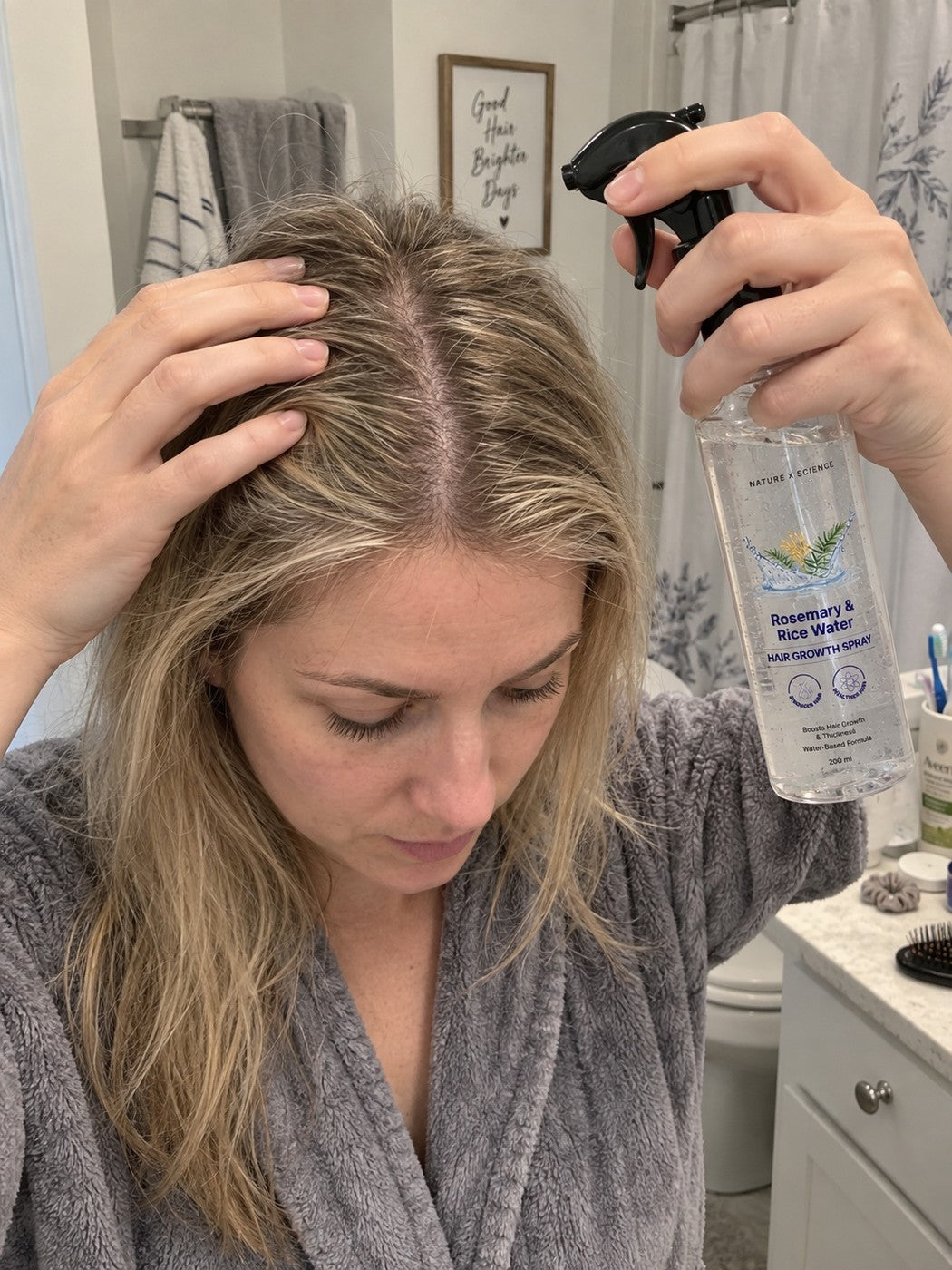Illustrative photo of scalp parting and spray application