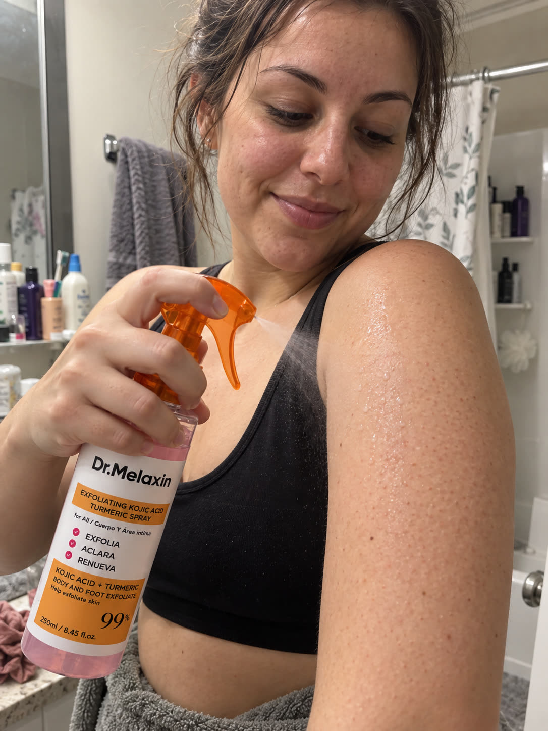 Body spray used on bumpy-looking arms